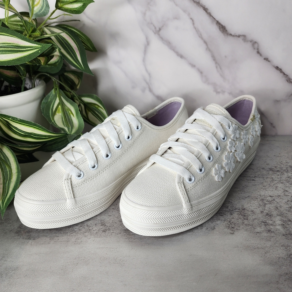 Keds X Kate Spade new york Triple Kick Woven Flowers Sneakers Sz 5.5 - Picture 4 of 16